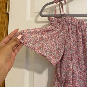 Printed Pink Cold Shoulder top